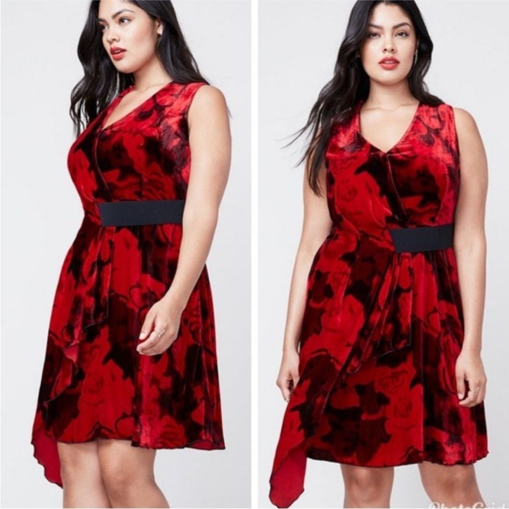 Rachel Roy Red Velvet Abstract Dress 18W